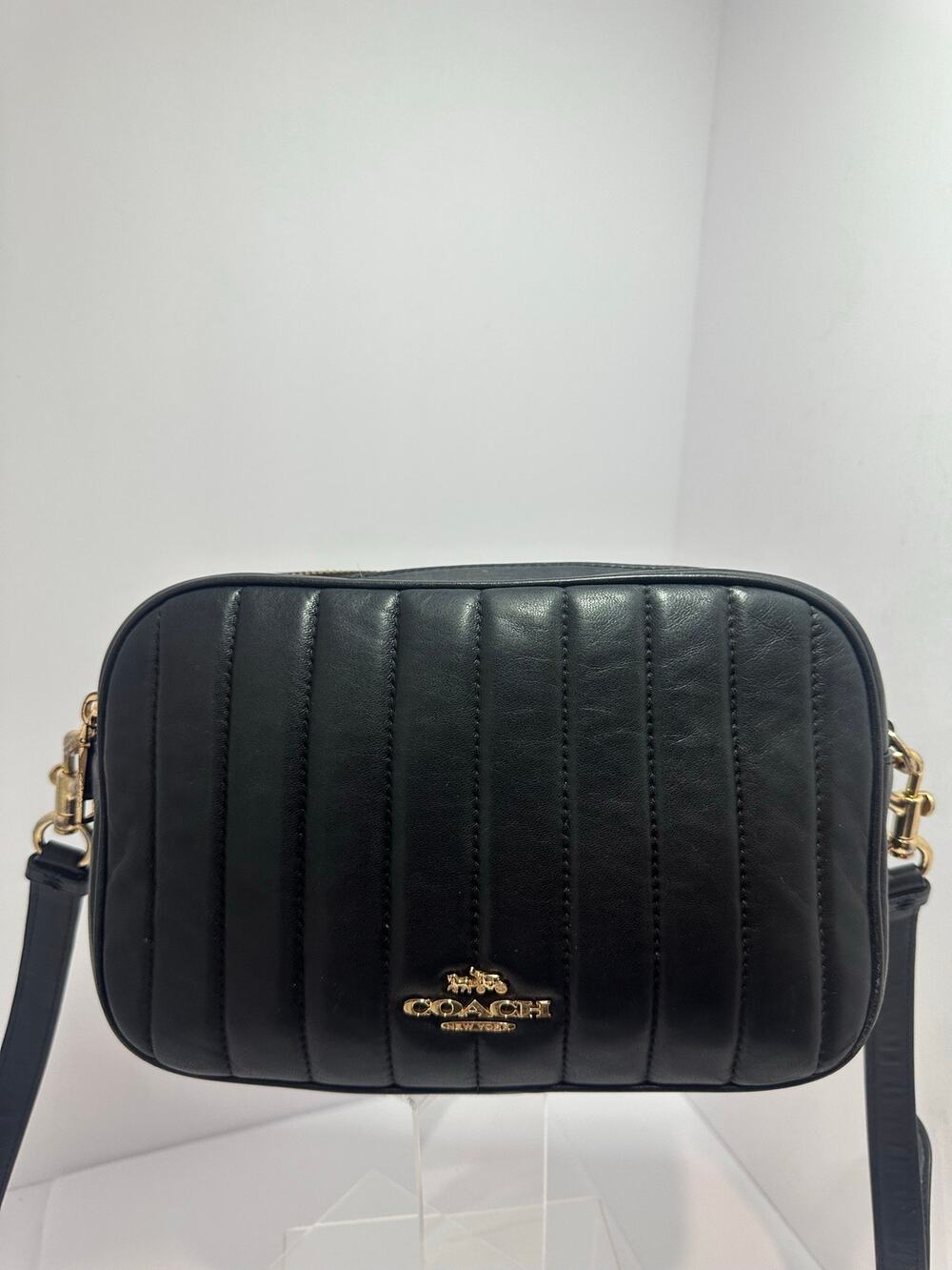 Coach Black Quilted Leather Camera Crossbody Bag with Gold Hardware